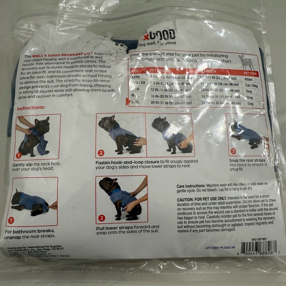 Recovery Suit For Dog Well & Good Large XL Blue Health New in Damaged Package - Picture 2 of 4